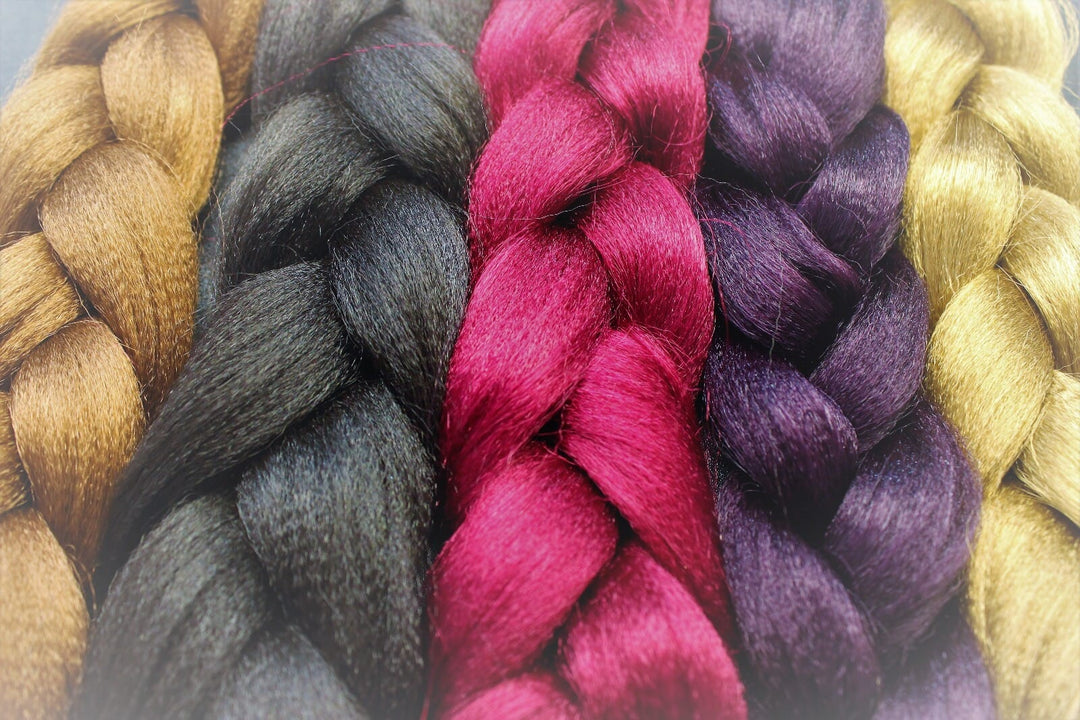 Colorful braid extensions. Brown, Black, Fuchsia Pink, Purple, Gold